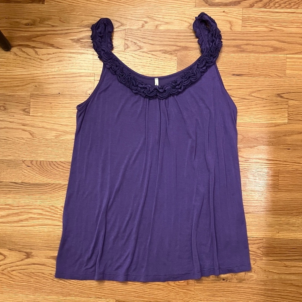Olivia Moon Medium Deep Purple Ruffled Sleeveless Top